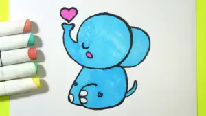 Cute blue baby elephant drawing