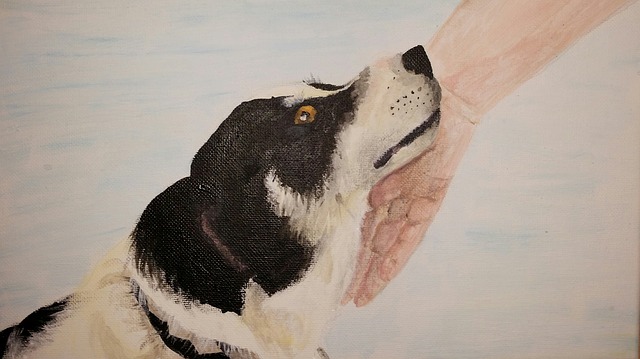 Dog being petted painting