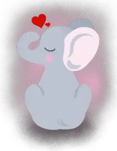 Cute Cartoon Elephant with Hearts