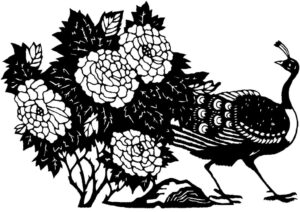 Peacock amidst flowers drawing